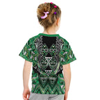 Aotearoa Whakatohea Kid T Shirt Maori Tribal Green Abalone Paua Shell Pattern