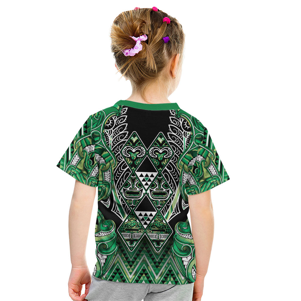 Aotearoa Whakatohea Kid T Shirt Maori Tribal Green Abalone Paua Shell Pattern