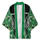 Aotearoa Whakatohea Kimono Maori Tribal Green Abalone Paua Shell Pattern