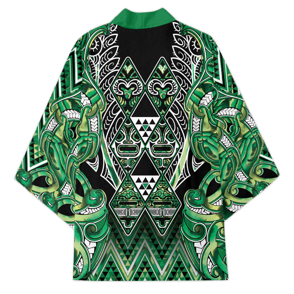 Aotearoa Whakatohea Kimono Maori Tribal Green Abalone Paua Shell Pattern