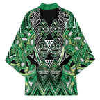 Aotearoa Whakatohea Kimono Maori Tribal Green Abalone Paua Shell Pattern
