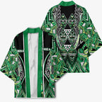 Aotearoa Whakatohea Kimono Maori Tribal Green Abalone Paua Shell Pattern