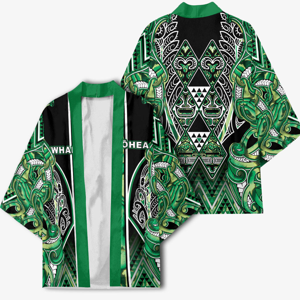 Aotearoa Whakatohea Kimono Maori Tribal Green Abalone Paua Shell Pattern