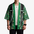 Aotearoa Whakatohea Kimono Maori Tribal Green Abalone Paua Shell Pattern