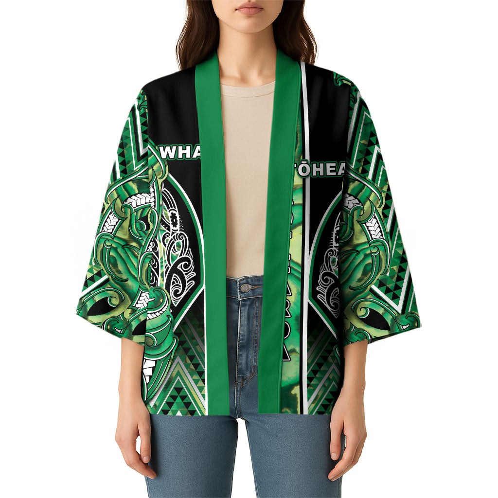 Aotearoa Whakatohea Kimono Maori Tribal Green Abalone Paua Shell Pattern
