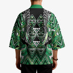 Aotearoa Whakatohea Kimono Maori Tribal Green Abalone Paua Shell Pattern