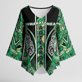 Aotearoa Whakatohea Kimono Sleeve Blouse Maori Tribal Green Abalone Paua Shell Pattern