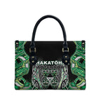Aotearoa Whakatohea Leather Bag Maori Tribal Green Abalone Paua Shell Pattern