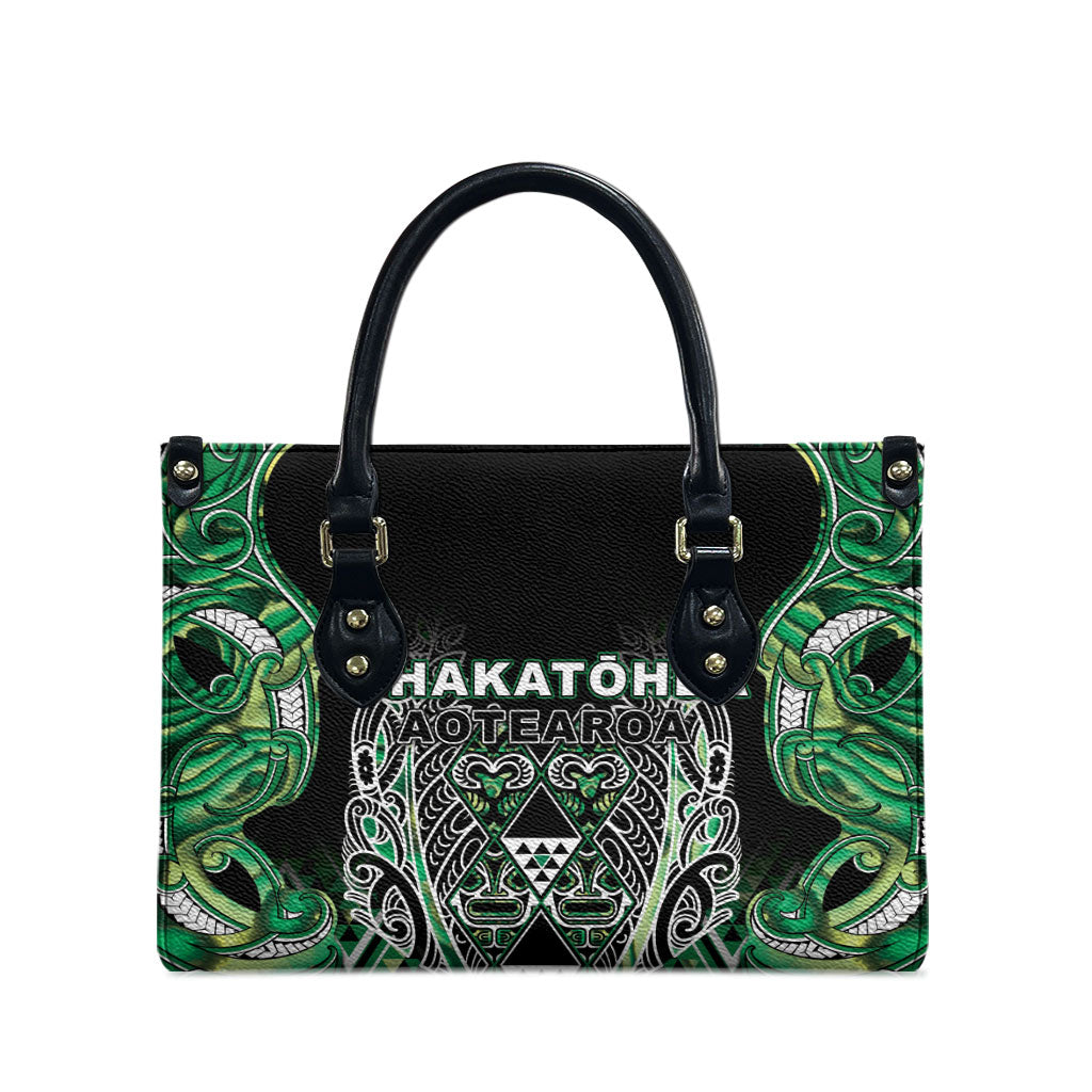 Aotearoa Whakatohea Leather Bag Maori Tribal Green Abalone Paua Shell Pattern