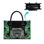 Aotearoa Whakatohea Leather Bag Maori Tribal Green Abalone Paua Shell Pattern