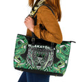 Aotearoa Whakatohea Leather Tote Bag Maori Tribal Green Abalone Paua Shell Pattern