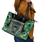 Aotearoa Whakatohea Leather Tote Bag Maori Tribal Green Abalone Paua Shell Pattern