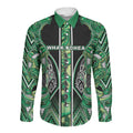Aotearoa Whakatohea Long Sleeve Button Shirt Maori Tribal Green Abalone Paua Shell Pattern
