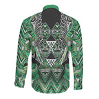 Aotearoa Whakatohea Long Sleeve Button Shirt Maori Tribal Green Abalone Paua Shell Pattern