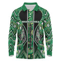 Aotearoa Whakatohea Long Sleeve Polo Shirt Maori Tribal Green Abalone Paua Shell Pattern