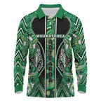 Aotearoa Whakatohea Long Sleeve Polo Shirt Maori Tribal Green Abalone Paua Shell Pattern