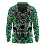 Aotearoa Whakatohea Long Sleeve Polo Shirt Maori Tribal Green Abalone Paua Shell Pattern