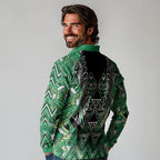 Aotearoa Whakatohea Long Sleeve Polo Shirt Maori Tribal Green Abalone Paua Shell Pattern