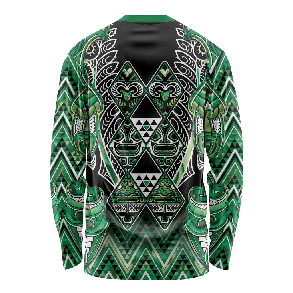 Aotearoa Whakatohea Long Sleeve Shirt Maori Tribal Green Abalone Paua Shell Pattern