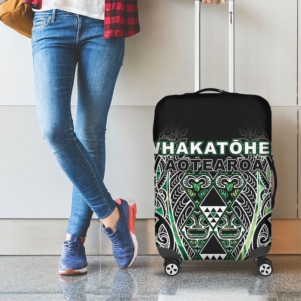 Aotearoa Whakatohea Luggage Cover Maori Tribal Green Abalone Paua Shell Pattern