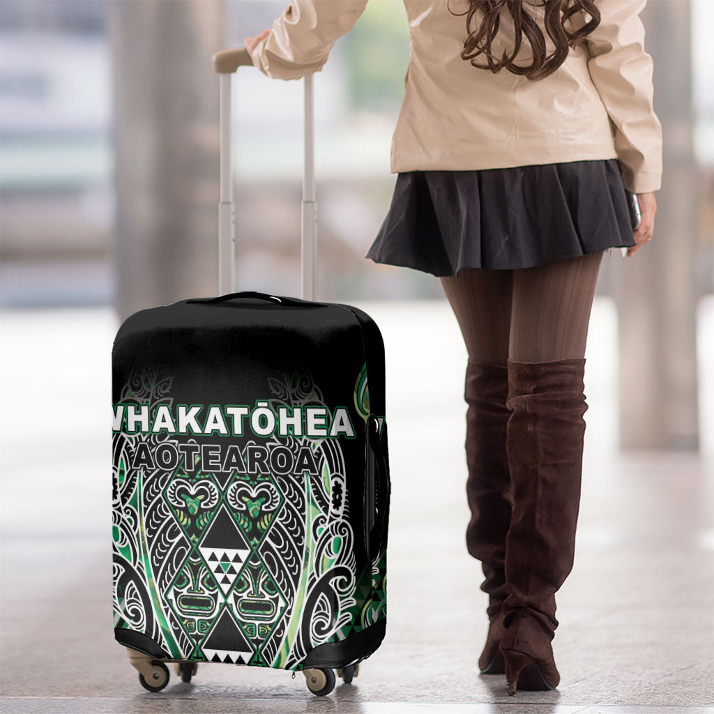 Aotearoa Whakatohea Luggage Cover Maori Tribal Green Abalone Paua Shell Pattern
