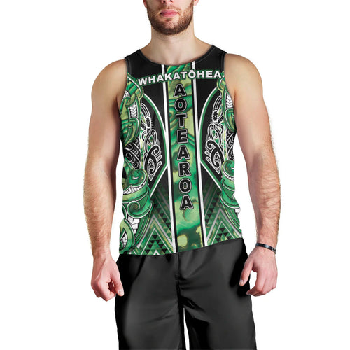 Aotearoa Whakatohea Men Tank Top Maori Tribal Green Abalone Paua Shell Pattern