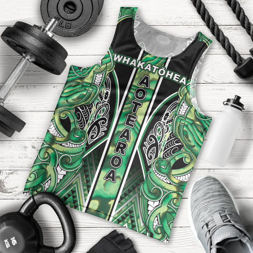Aotearoa Whakatohea Men Tank Top Maori Tribal Green Abalone Paua Shell Pattern