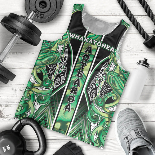 Aotearoa Whakatohea Men Tank Top Maori Tribal Green Abalone Paua Shell Pattern