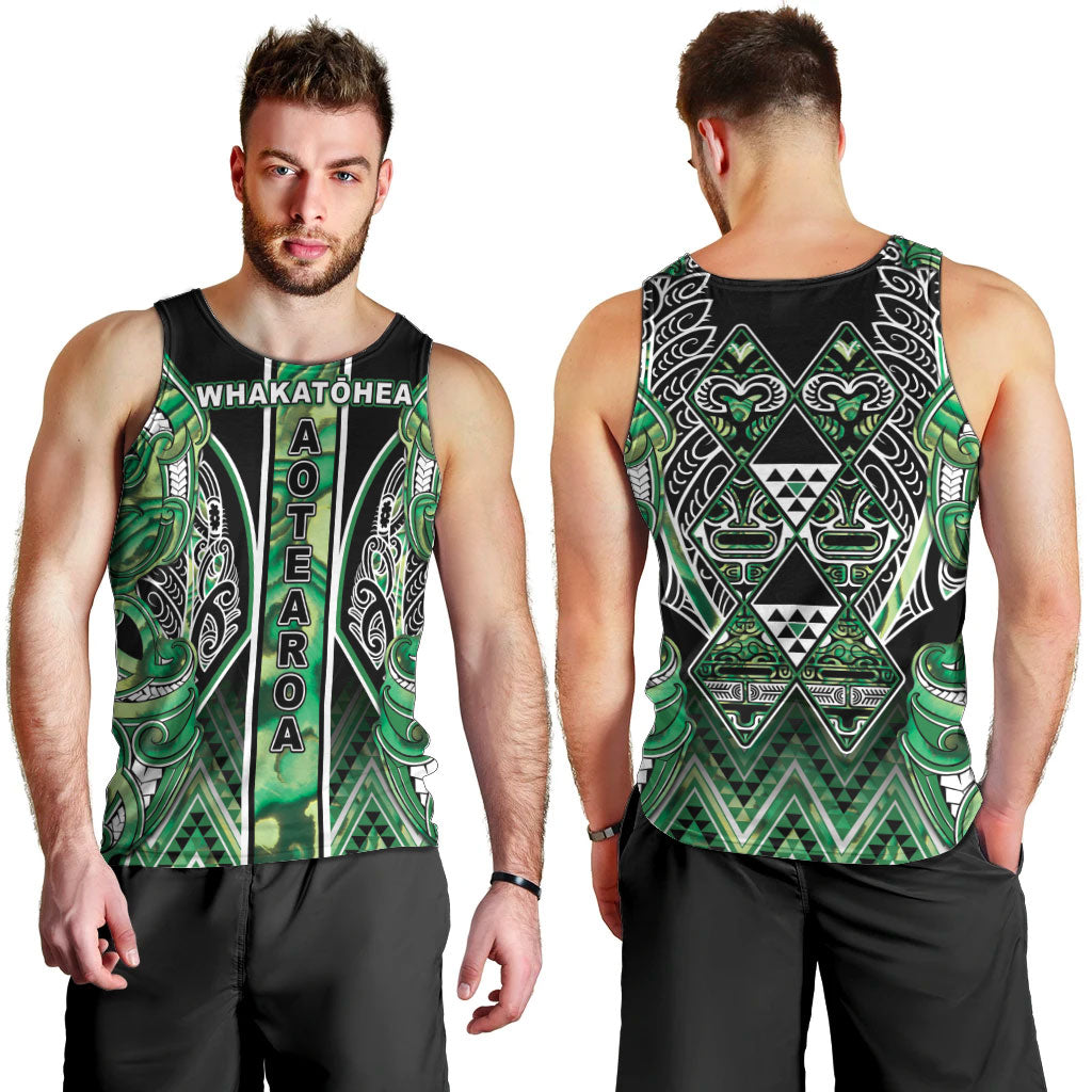 Aotearoa Whakatohea Men Tank Top Maori Tribal Green Abalone Paua Shell Pattern