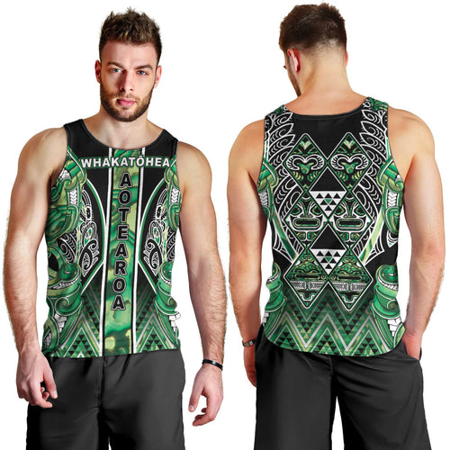 Aotearoa Whakatohea Men Tank Top Maori Tribal Green Abalone Paua Shell Pattern