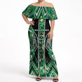 Aotearoa Whakatohea Off Shoulder Maxi Dress Maori Tribal Green Abalone Paua Shell Pattern
