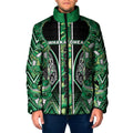 Aotearoa Whakatohea Padded Jacket Maori Tribal Green Abalone Paua Shell Pattern