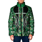 Aotearoa Whakatohea Padded Jacket Maori Tribal Green Abalone Paua Shell Pattern