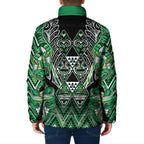 Aotearoa Whakatohea Padded Jacket Maori Tribal Green Abalone Paua Shell Pattern