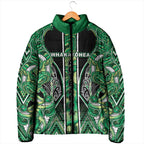 Aotearoa Whakatohea Padded Jacket Maori Tribal Green Abalone Paua Shell Pattern