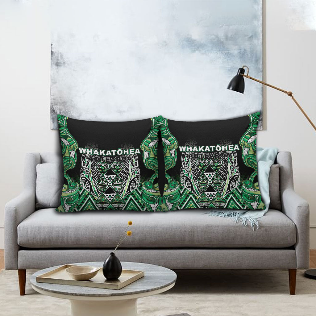 Aotearoa Whakatohea Pillow Cover Maori Tribal Green Abalone Paua Shell Pattern