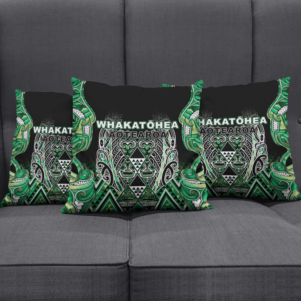Aotearoa Whakatohea Pillow Cover Maori Tribal Green Abalone Paua Shell Pattern