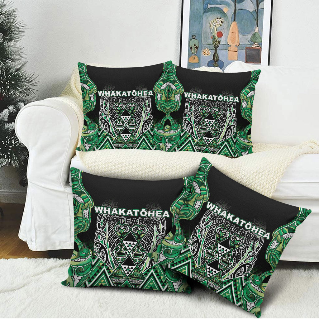 Aotearoa Whakatohea Pillow Cover Maori Tribal Green Abalone Paua Shell Pattern