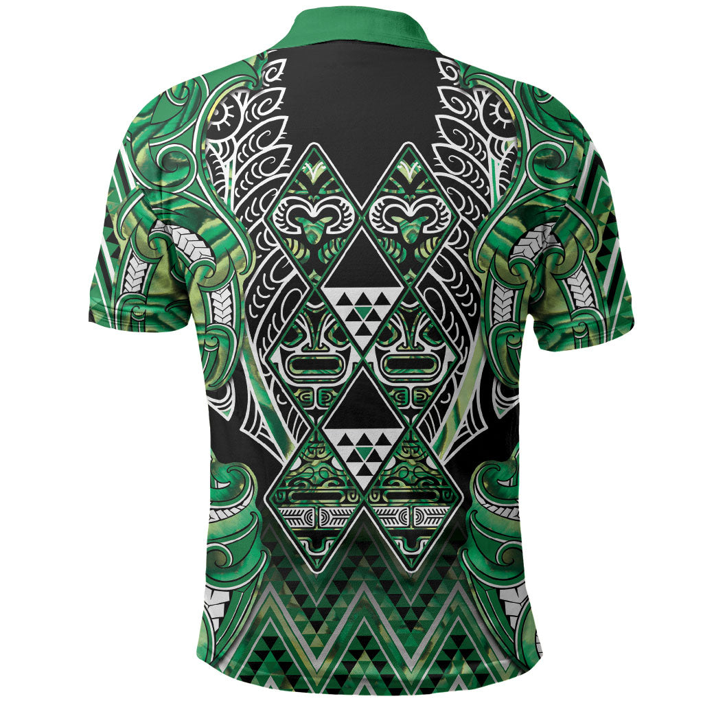 Aotearoa Whakatohea Polo Shirt Maori Tribal Green Abalone Paua Shell Pattern
