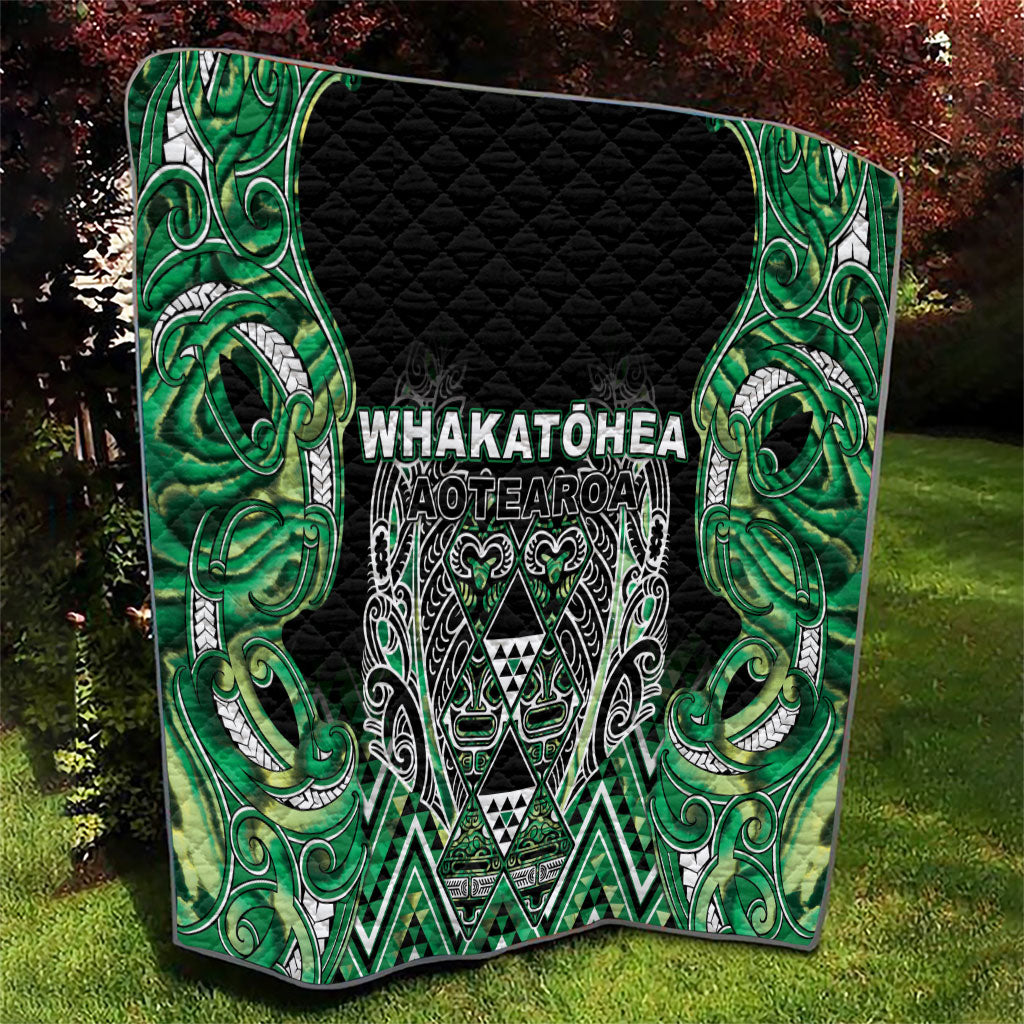 Aotearoa Whakatohea Quilt Maori Tribal Green Abalone Paua Shell Pattern