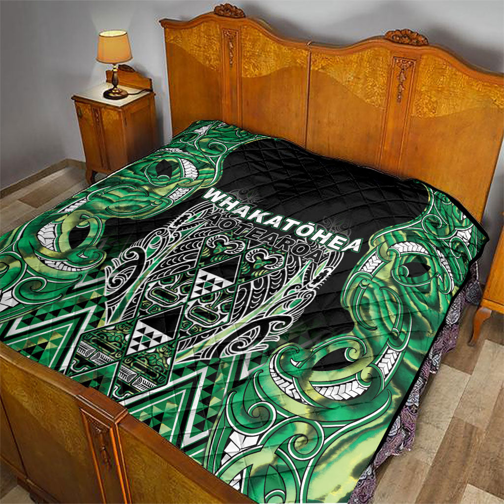 Aotearoa Whakatohea Quilt Maori Tribal Green Abalone Paua Shell Pattern