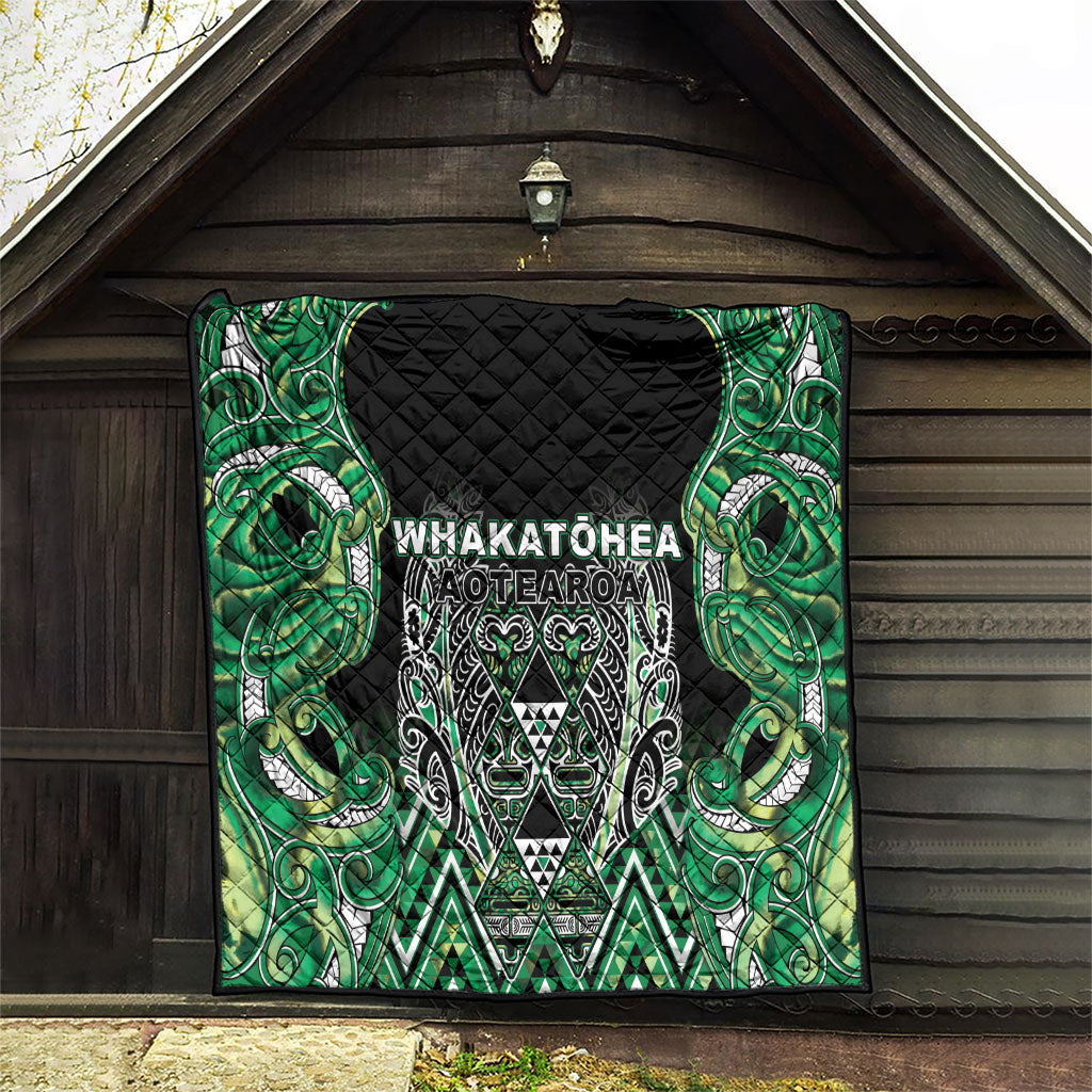 Aotearoa Whakatohea Quilt Maori Tribal Green Abalone Paua Shell Pattern