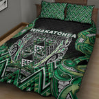 Aotearoa Whakatohea Quilt Bed Set Maori Tribal Green Abalone Paua Shell Pattern