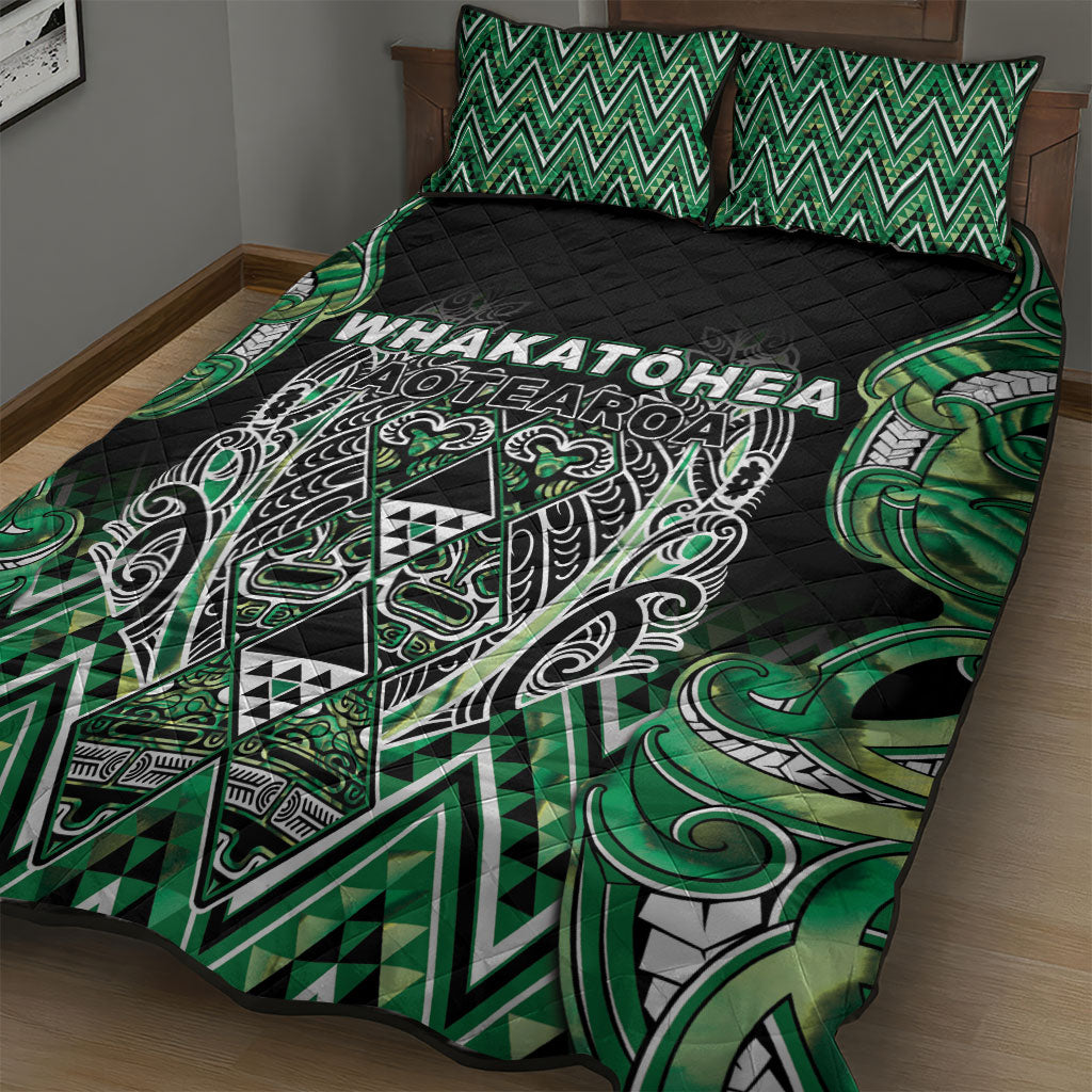 Aotearoa Whakatohea Quilt Bed Set Maori Tribal Green Abalone Paua Shell Pattern