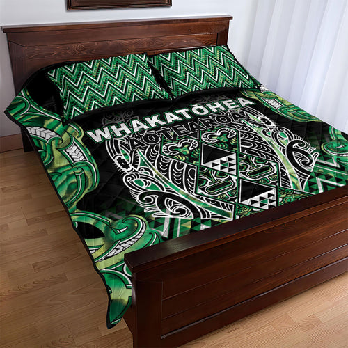 Aotearoa Whakatohea Quilt Bed Set Maori Tribal Green Abalone Paua Shell Pattern