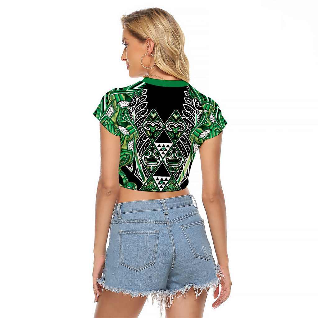 Aotearoa Whakatohea Raglan Cropped T Shirt Maori Tribal Green Abalone Paua Shell Pattern