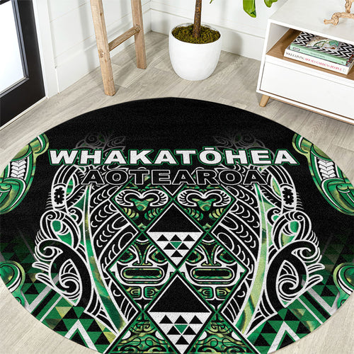 Aotearoa Whakatohea Round Carpet Maori Tribal Green Abalone Paua Shell Pattern