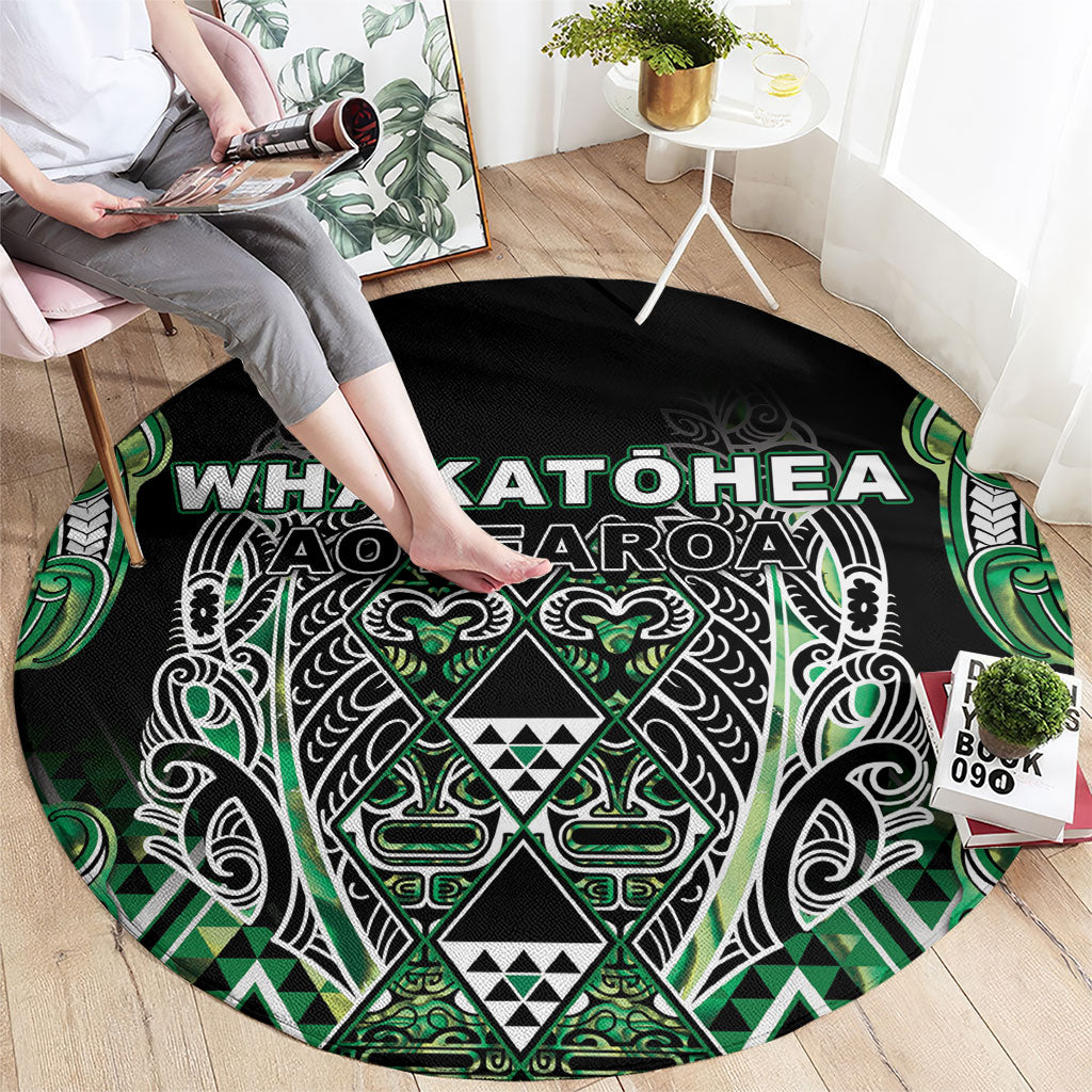 Aotearoa Whakatohea Round Carpet Maori Tribal Green Abalone Paua Shell Pattern