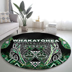 Aotearoa Whakatohea Round Carpet Maori Tribal Green Abalone Paua Shell Pattern