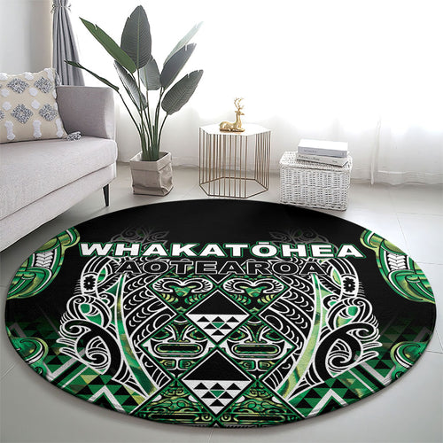 Aotearoa Whakatohea Round Carpet Maori Tribal Green Abalone Paua Shell Pattern